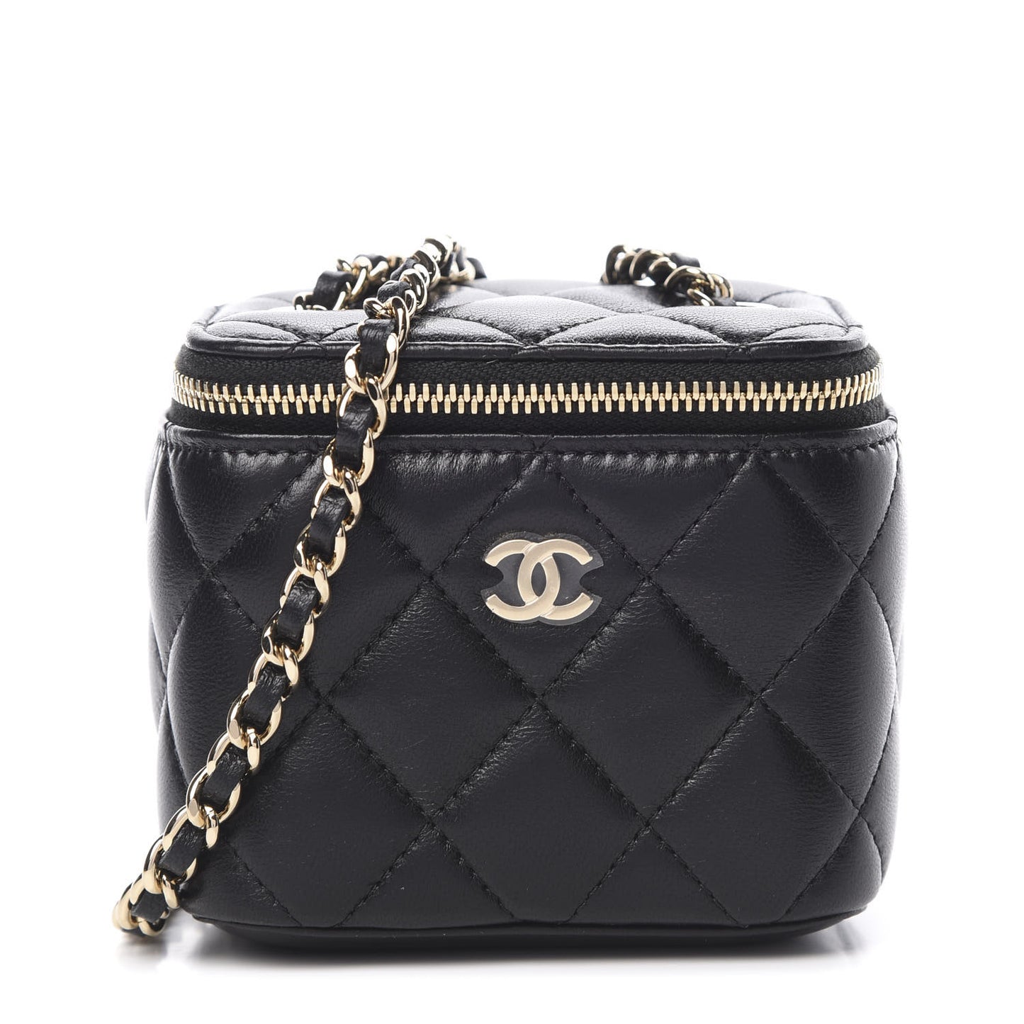 Lambskin Quilted Mini Vanity Case With Chain Black