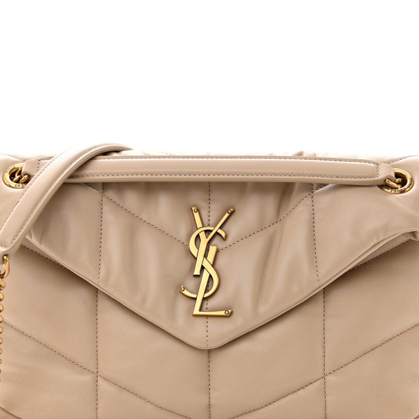 Lambskin Quilted Small Loulou Puffer Monogram Chain Satchel Dark Beige