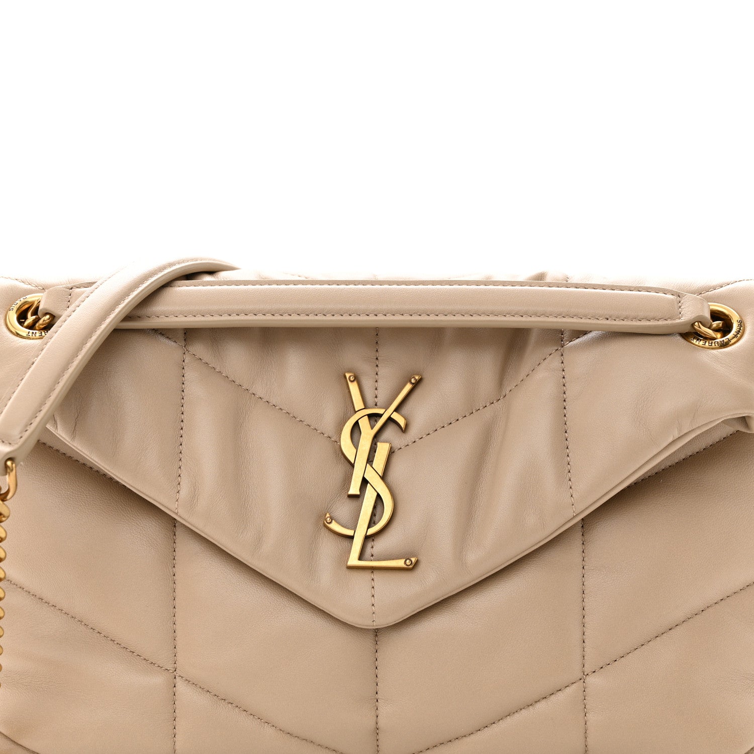 Saint Laurent Lambskin Quilted Small Loulou Puffer Monogram Chain Satchel Dark Beige 8 of 11