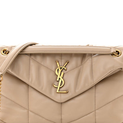Saint Laurent Lambskin Quilted Small Loulou Puffer Monogram Chain Satchel Dark Beige 8 of 11