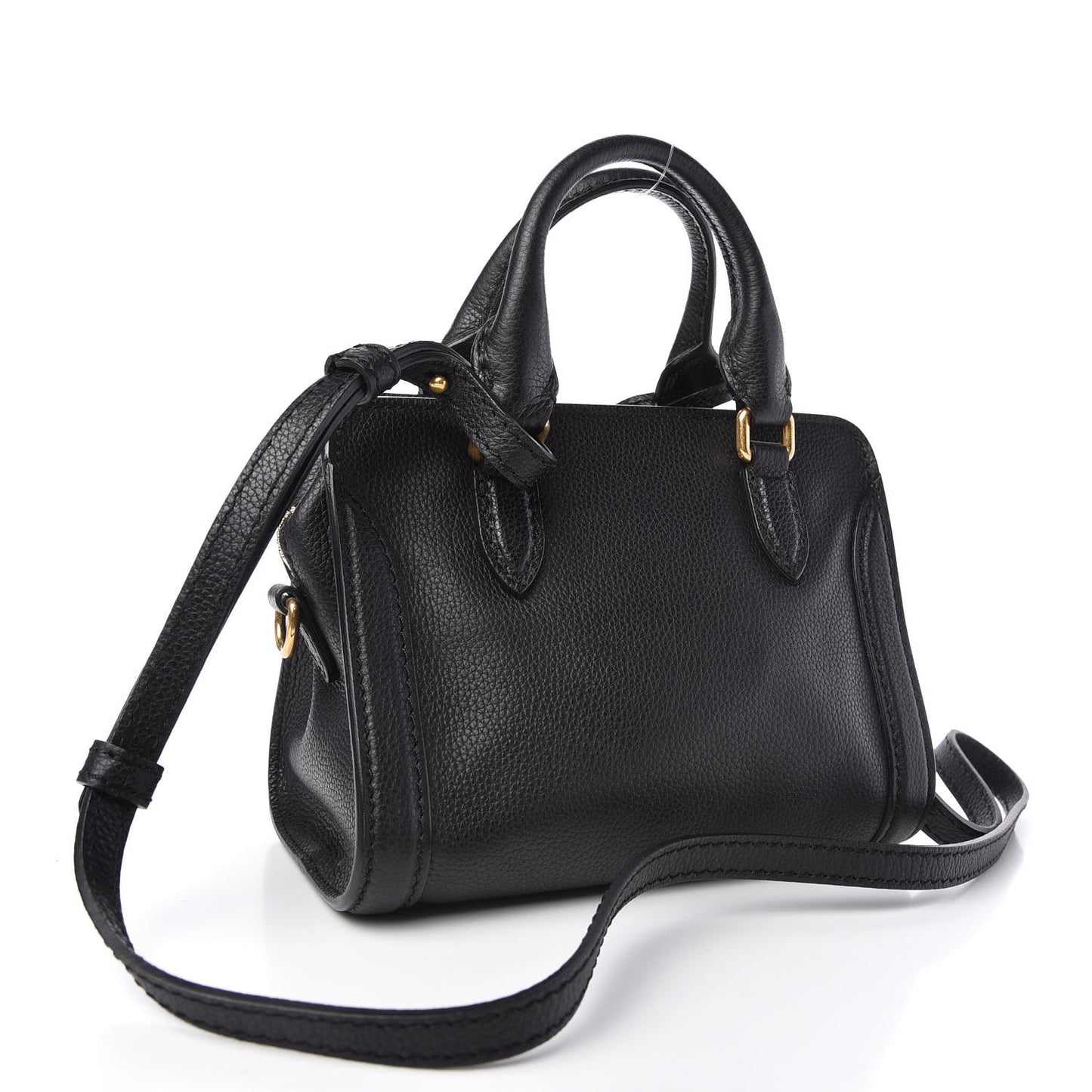 Pebbled Calfskin Mini Skull Padlock Zip Around Tote Black
