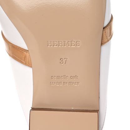 Hermes Shiny Alligator Calfskin Oz Mules 37 White Beige Gingembre 6 of 9