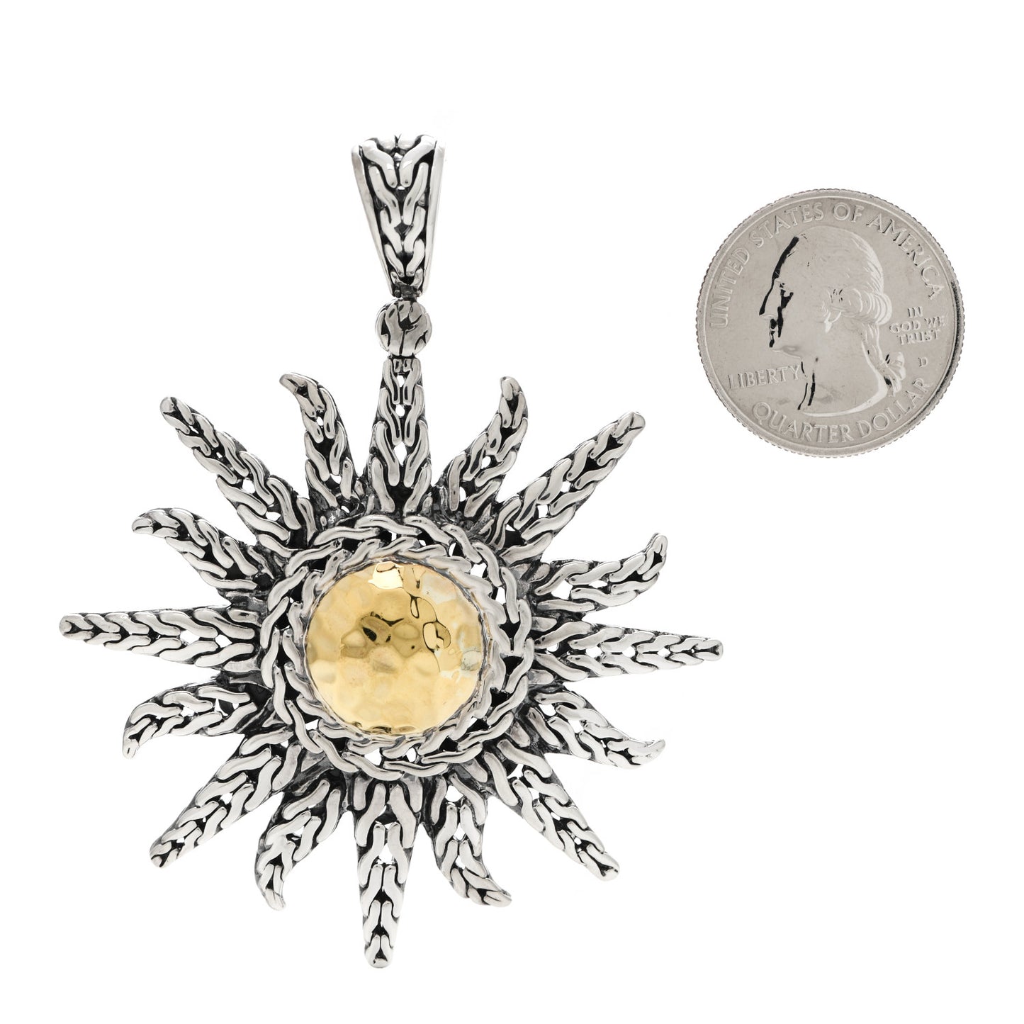 Sterling Silver 22K Yellow Gold Sun Pendant