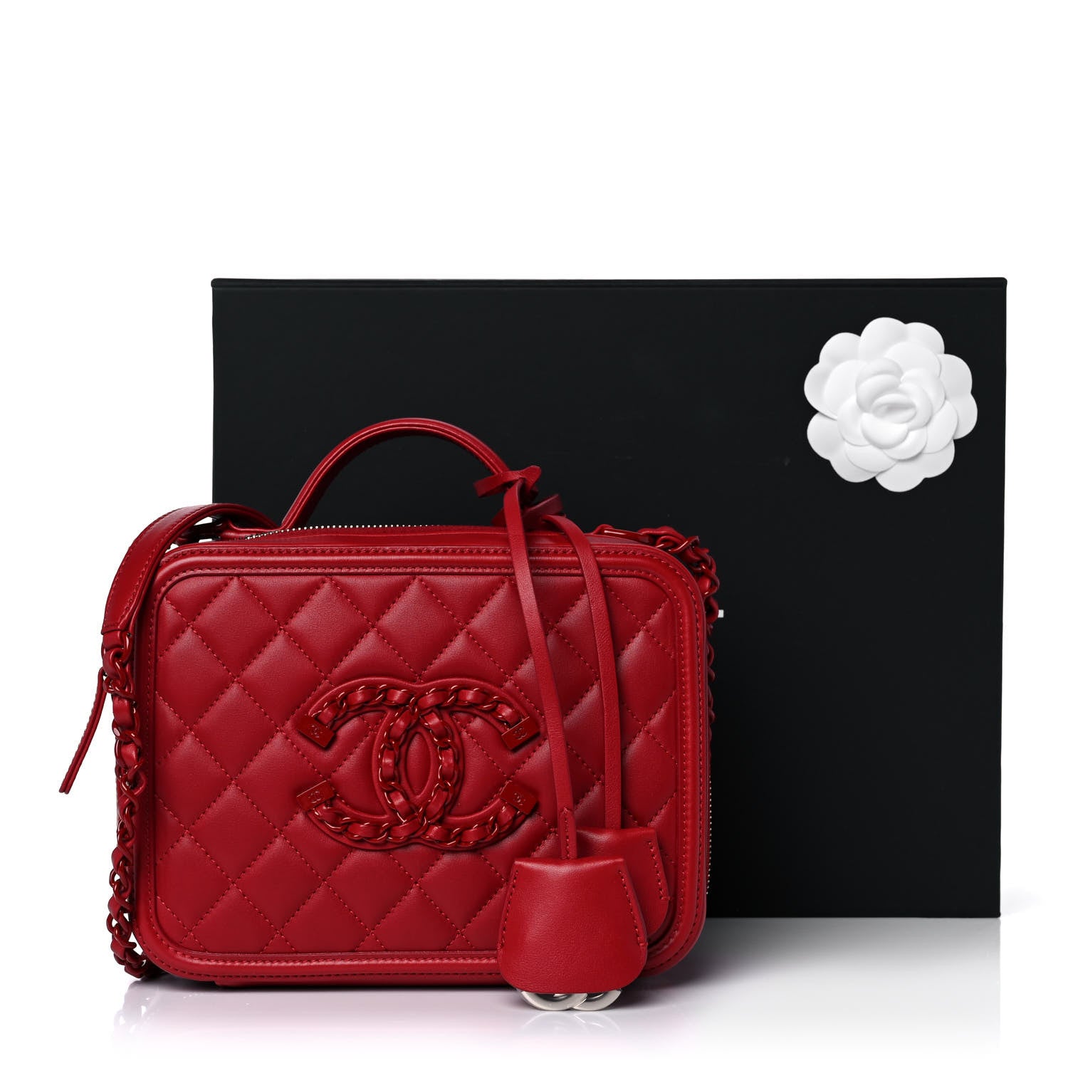 Chanel Lambskin Quilted Medium CC Filigree Vanity Case Dark Red 11 of 11