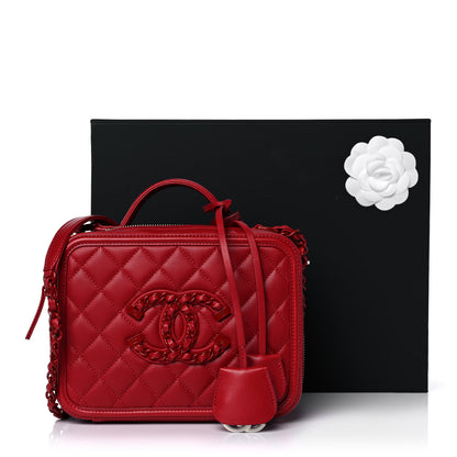 Chanel Lambskin Quilted Medium CC Filigree Vanity Case Dark Red 11 of 11