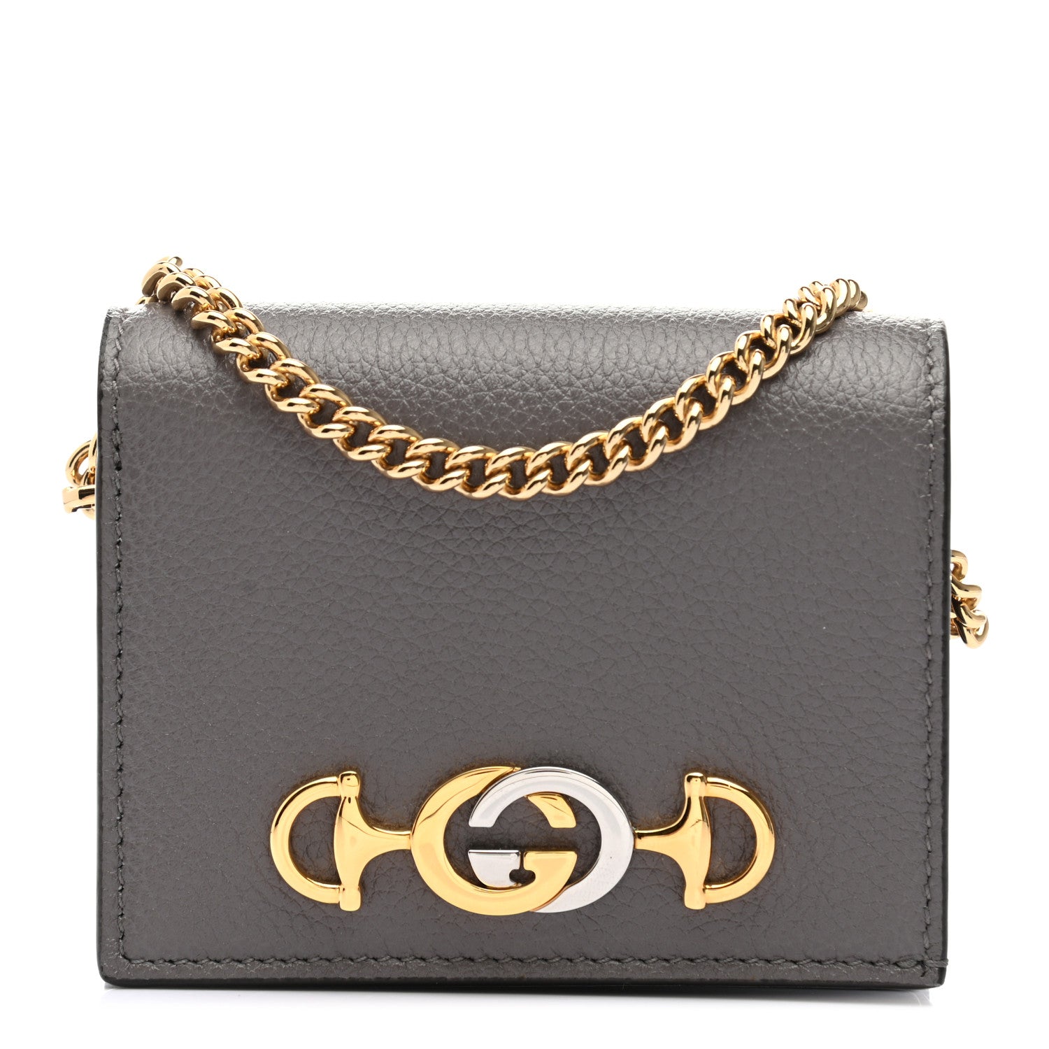 Gucci Grainy Calfskin Zumi Chain Card Case Wallet Dusty Grey 1 of 7