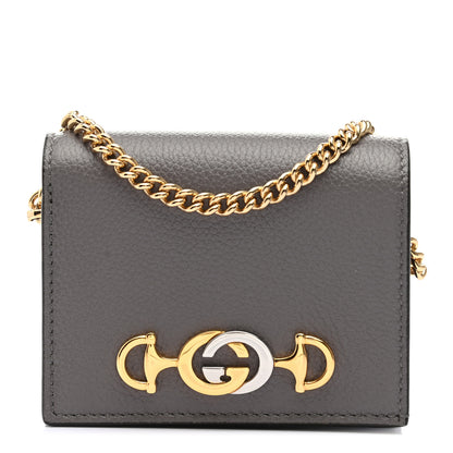 Gucci Grainy Calfskin Zumi Chain Card Case Wallet Dusty Grey 1 of 7