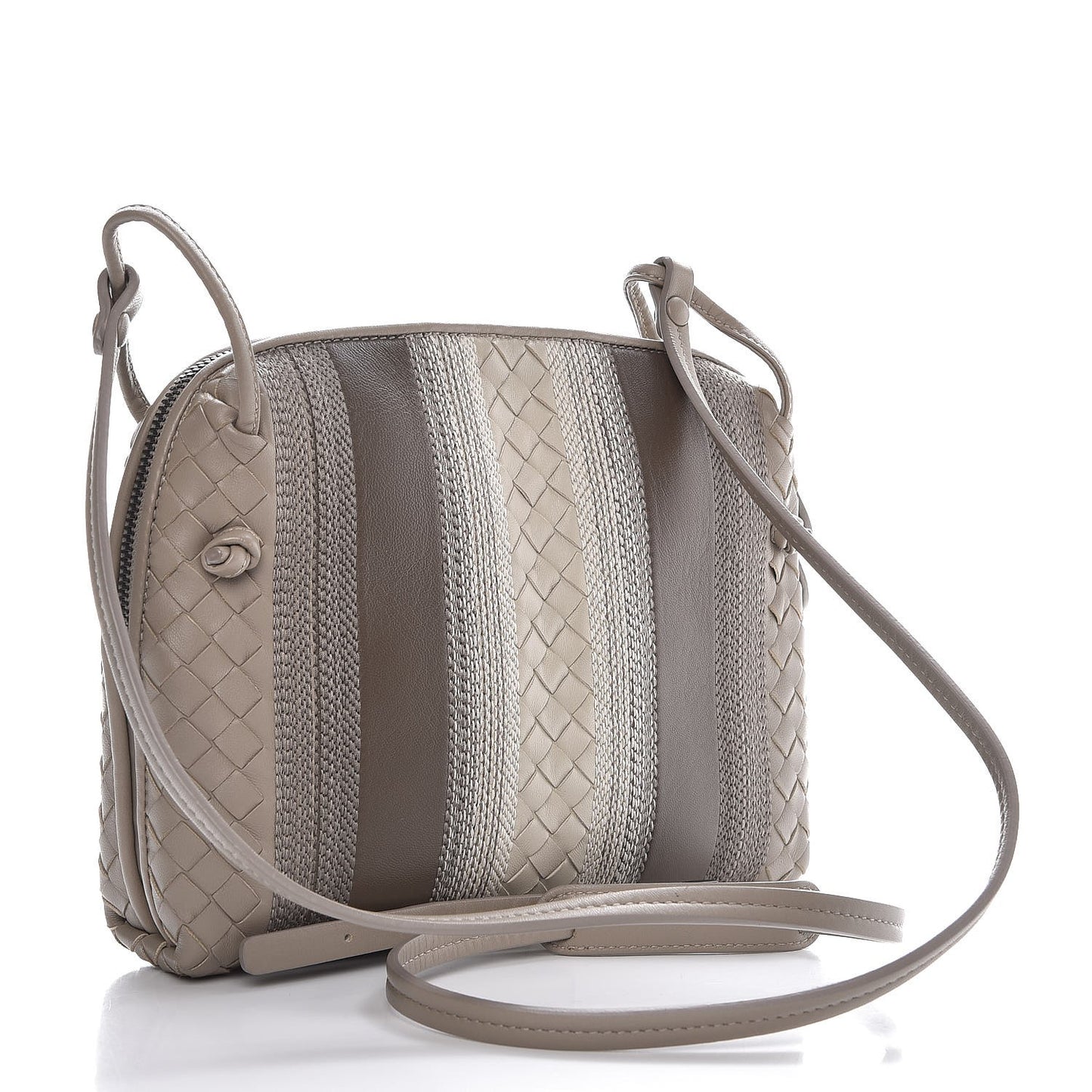 Nappa Intrecciato Striped Nodini Crossbody Messenger Fume Steel