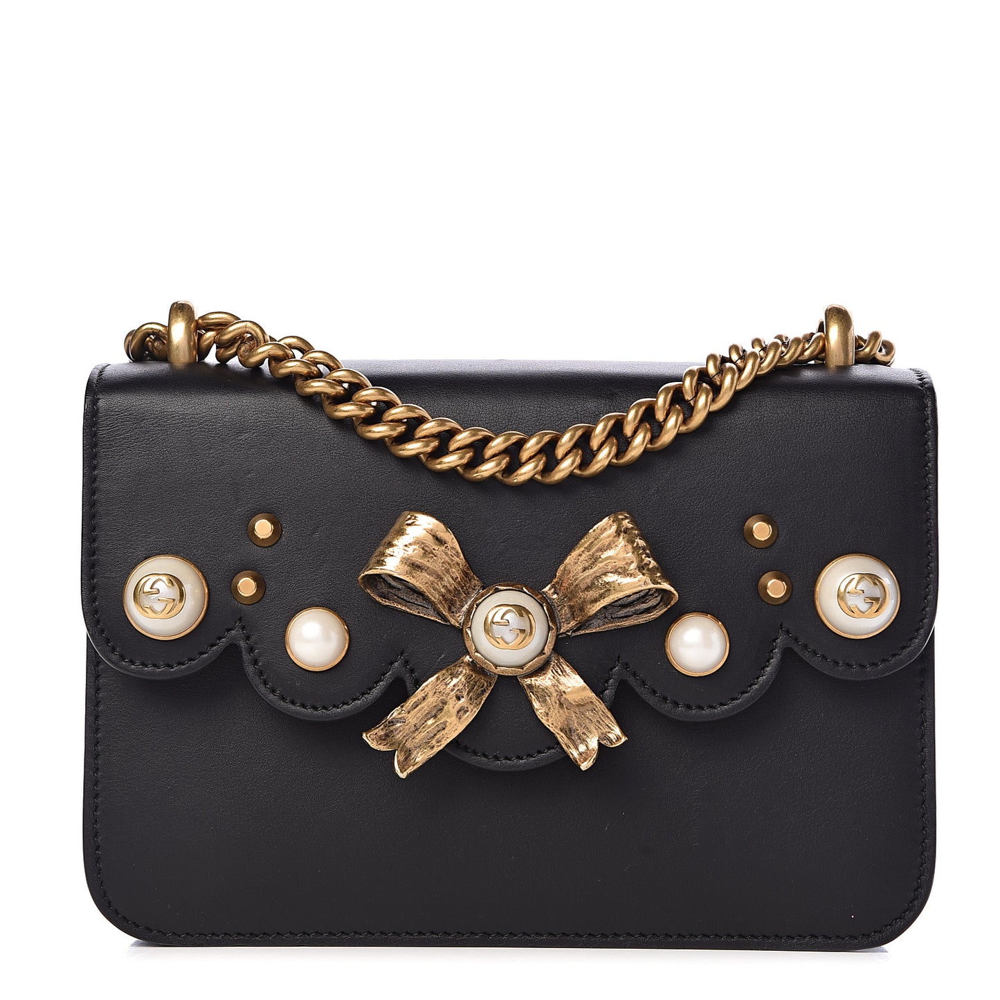 Calfskin Peony Small Chain Shoulder Bag Black