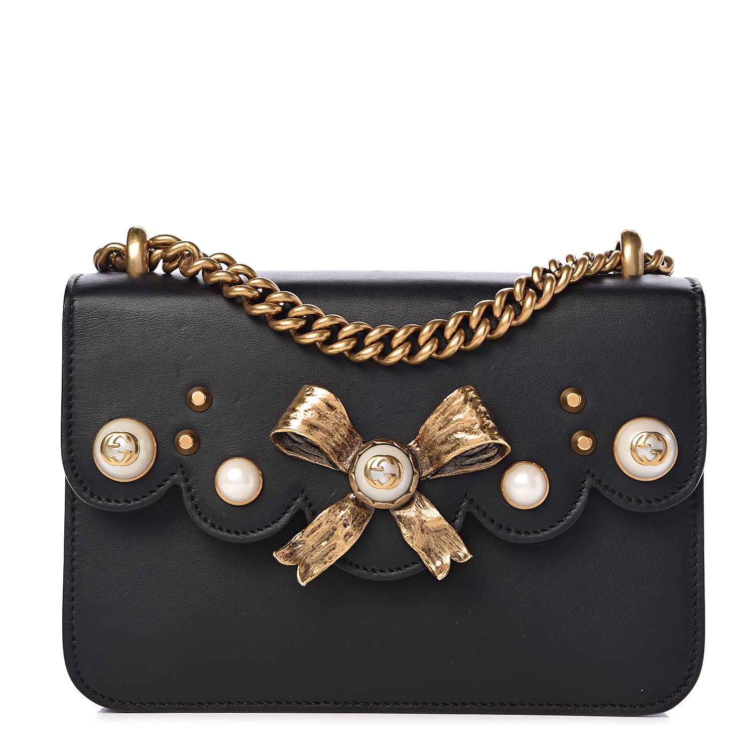Gucci Calfskin Peony Small Chain Shoulder Bag Black 1 of 14