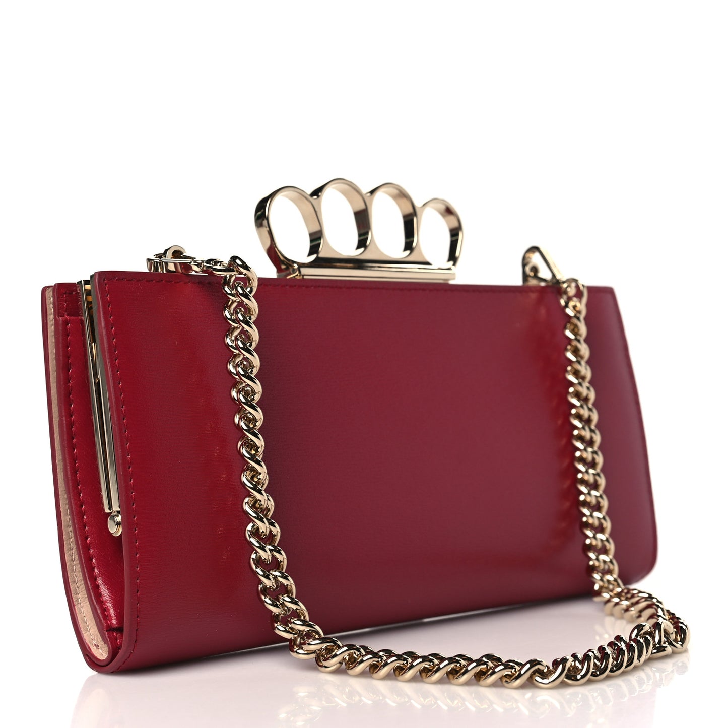 Nappa Skull Four Ring Knuckle Wallet On Chain Red