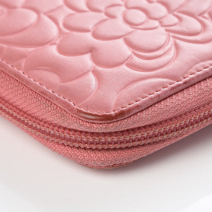 Chanel Lambskin Camellia Embossed Zip Around Large Gusset Wallet Pink 9 of 15