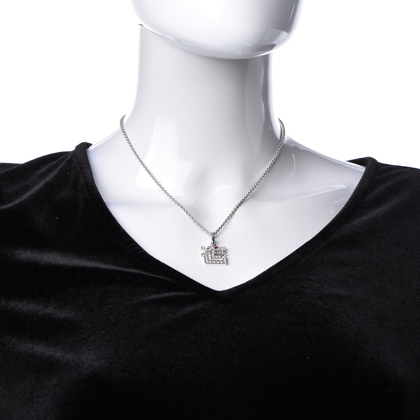 18K White Gold Diamond Ruby Dragon Pendant Necklace
