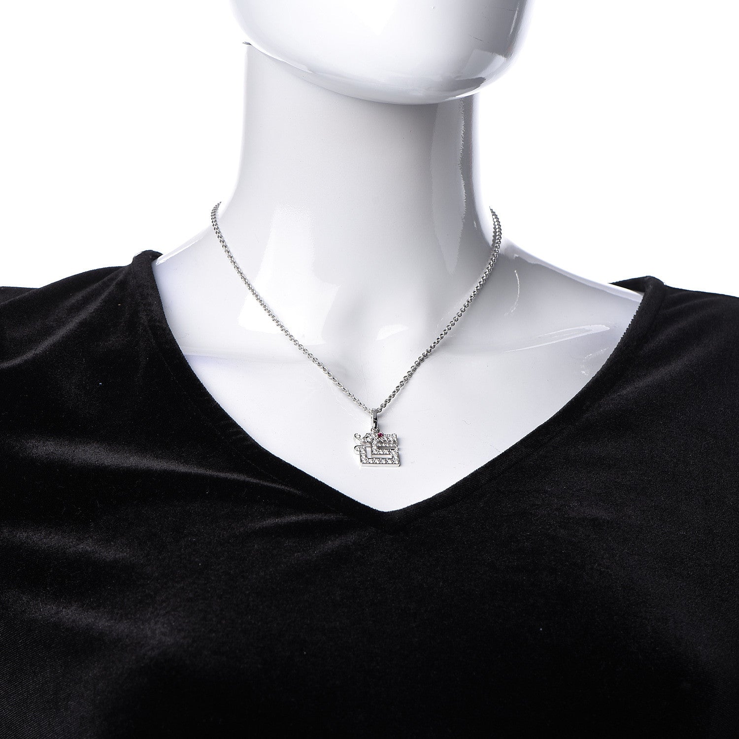 Cartier 18K White Gold Diamond Ruby Dragon Pendant Necklace 2 of 7