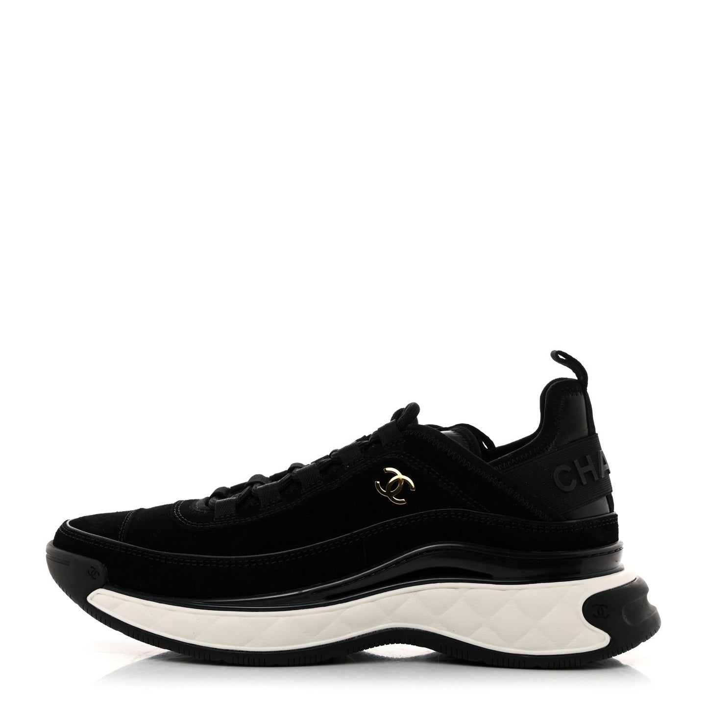 Suede Calfskin Nylon Grosgrain CC Sneakers 39.5 Black