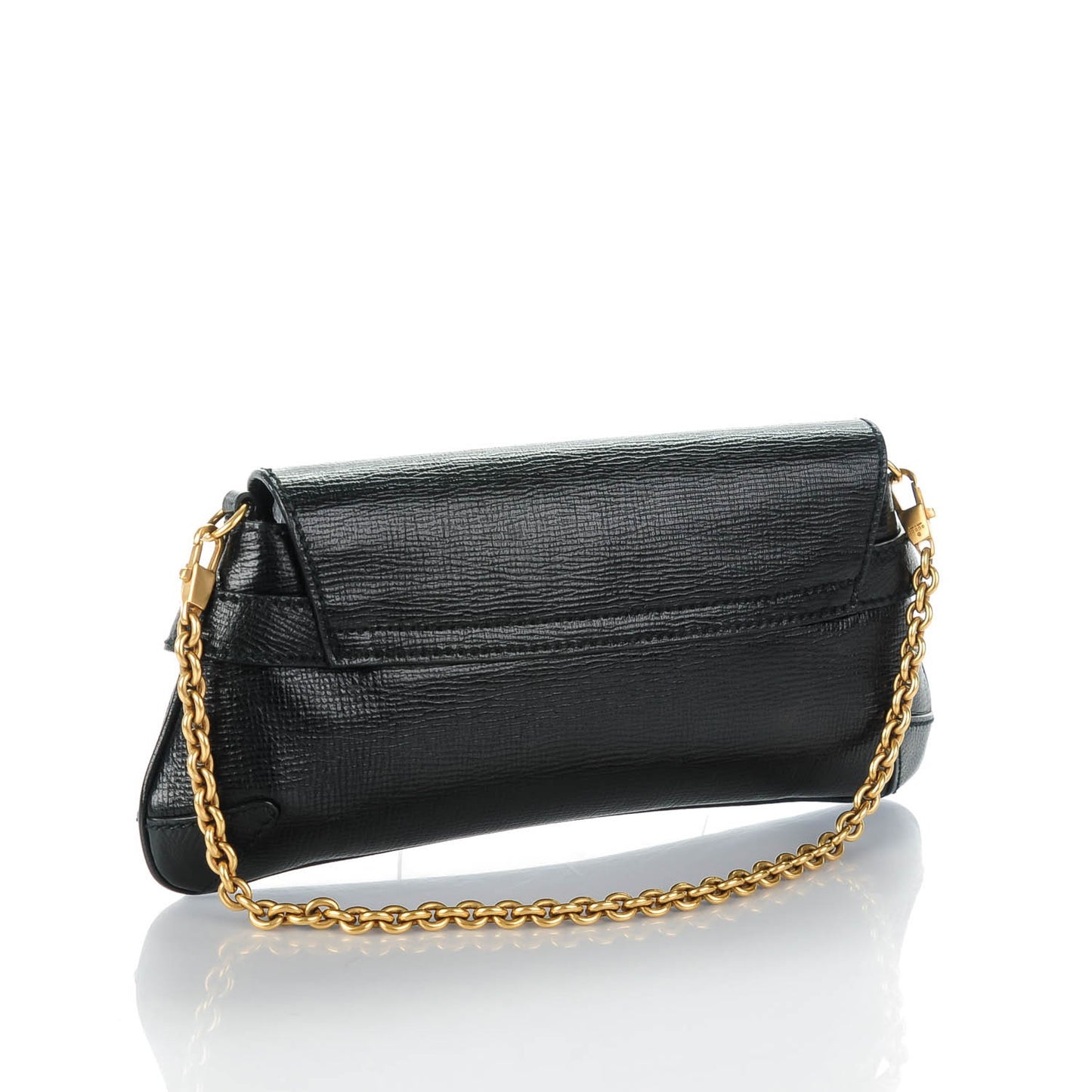 Textured Calfskin Horsebit Chain Clutch Black