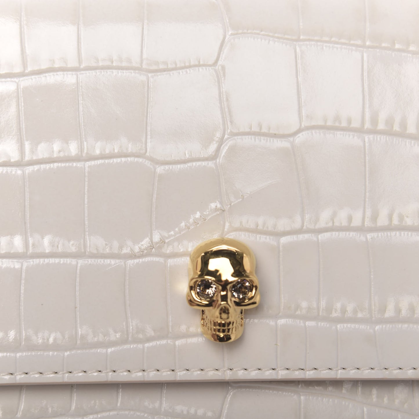 Calfskin Crocodile Embossed Skull Mini Crossbody Bag White