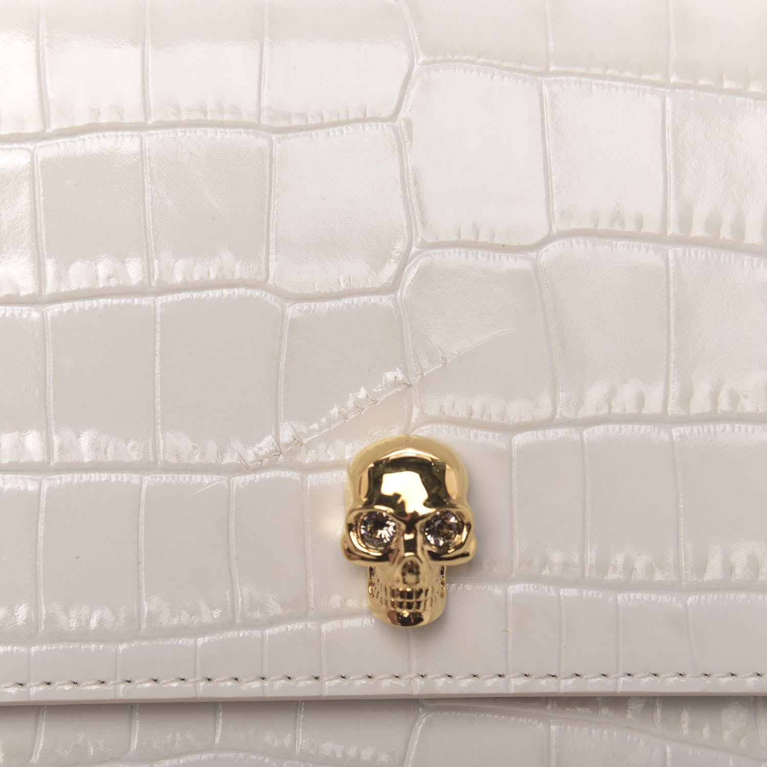 Alexander McQueen Calfskin Crocodile Embossed Skull Mini Crossbody Bag White 10 of 11