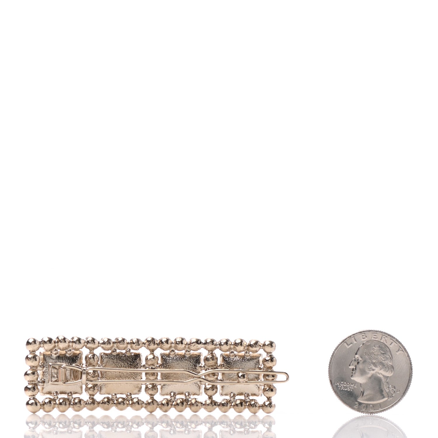 Chanel Metal Pearl CC Hair Clip Barrette Gold 2 of 3