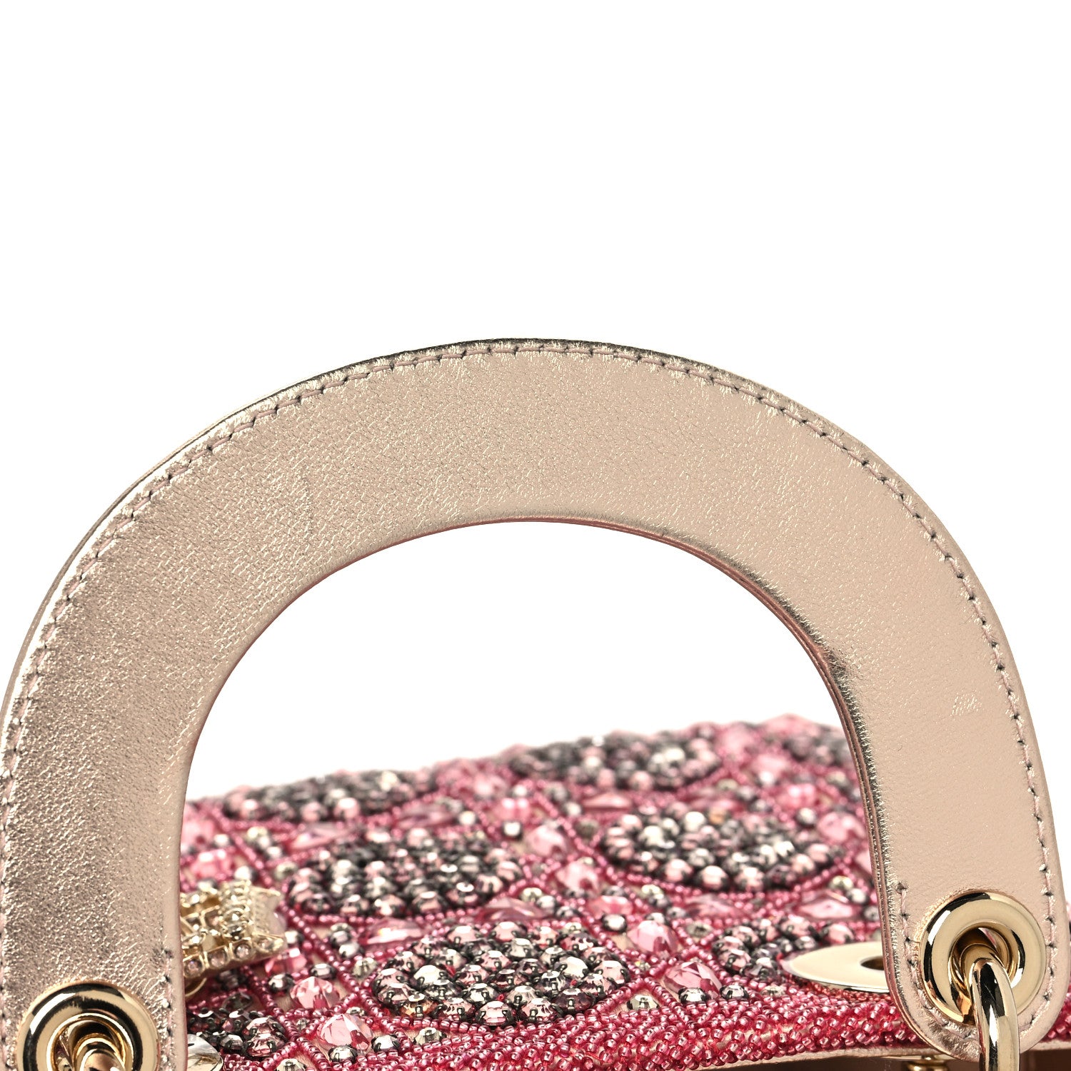 Christian Dior Metallic Calfskin Satin Celestial Bead Embroidery Cannage Mini Lady Dior Rose Des Vents 12 of 13