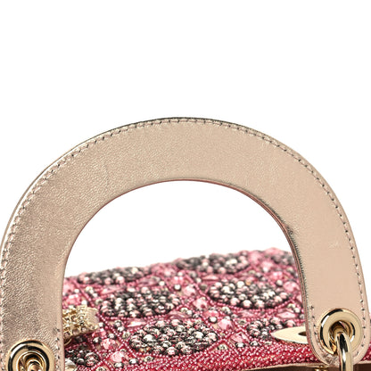 Christian Dior Metallic Calfskin Satin Celestial Bead Embroidery Cannage Mini Lady Dior Rose Des Vents 12 of 13