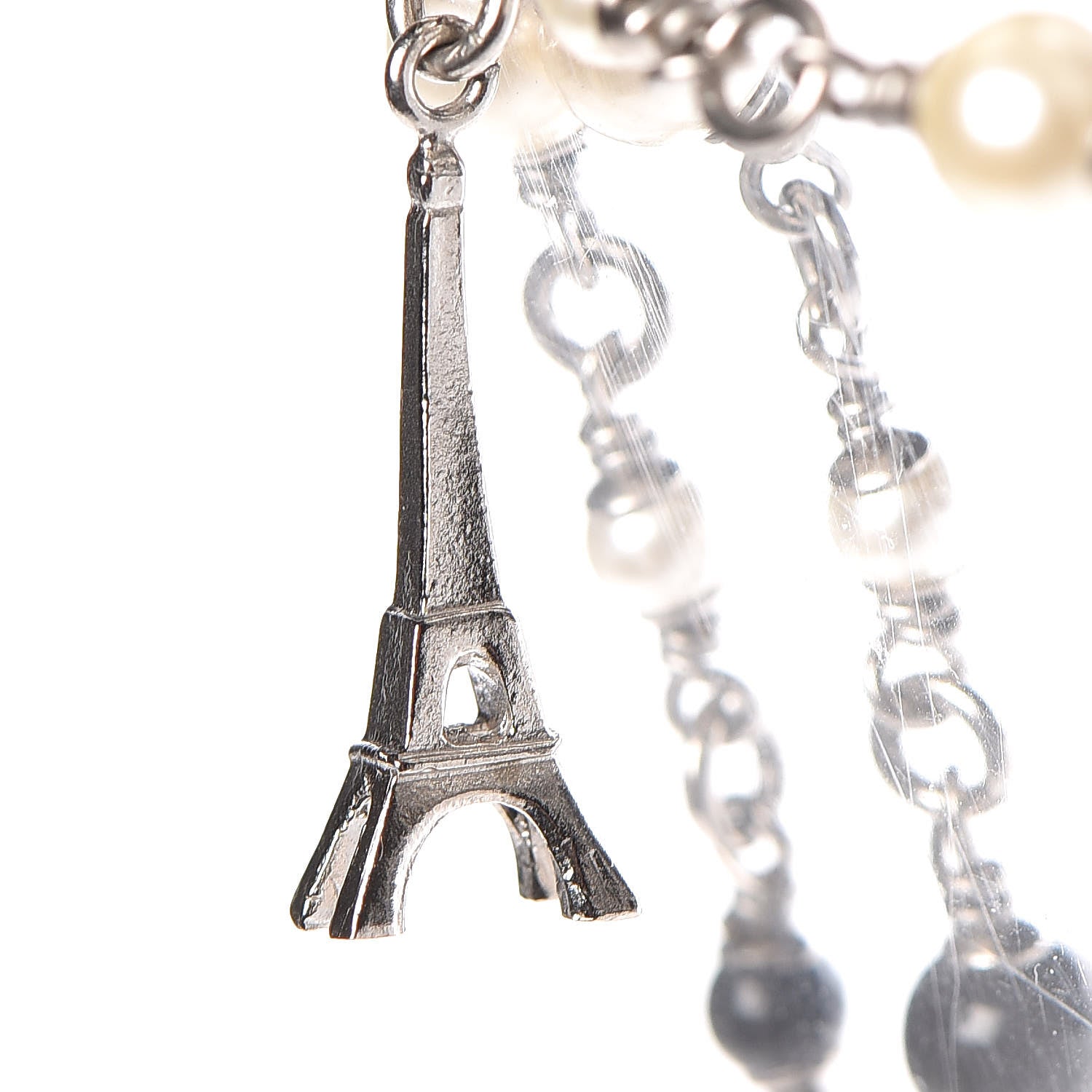 Chanel Pearl Beaded Enamel CC Coco Long Necklace Black Silver 8 of 10