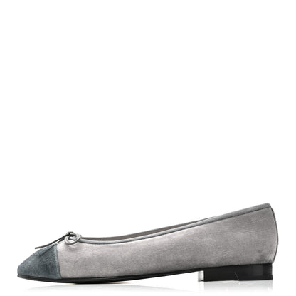 Chanel Velvet Cap Toe Ballerina Flats 36.5 Grey Green 1 of 12