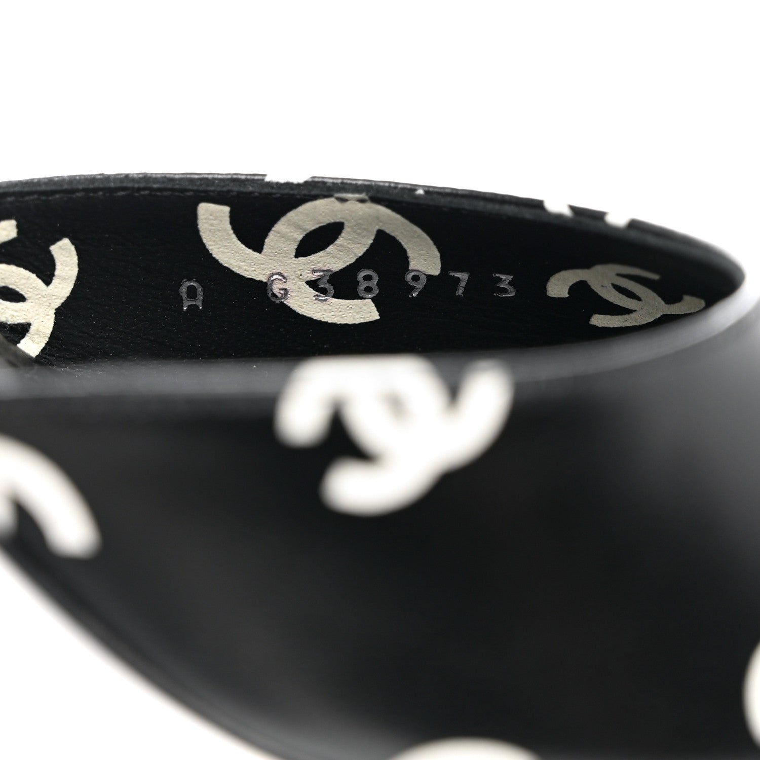 Chanel Printed Lambskin CC Sandals 37.5 Black White 6 of 9