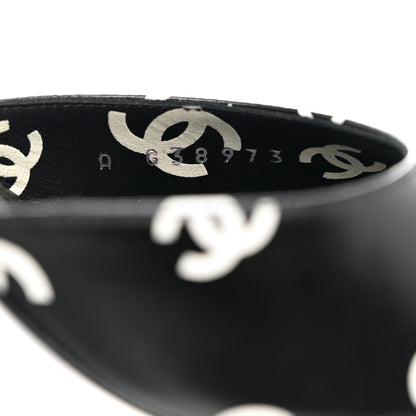Chanel Printed Lambskin CC Sandals 37.5 Black White 6 of 9