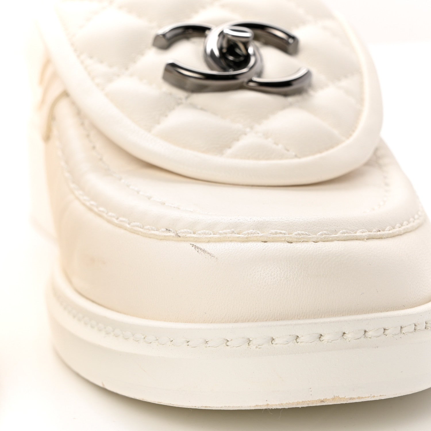 Chanel Shiny Lambskin Quilted CC Turnlock Loafers 38 White 9 of 10