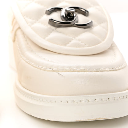 Chanel Shiny Lambskin Quilted CC Turnlock Loafers 38 White 9 of 10