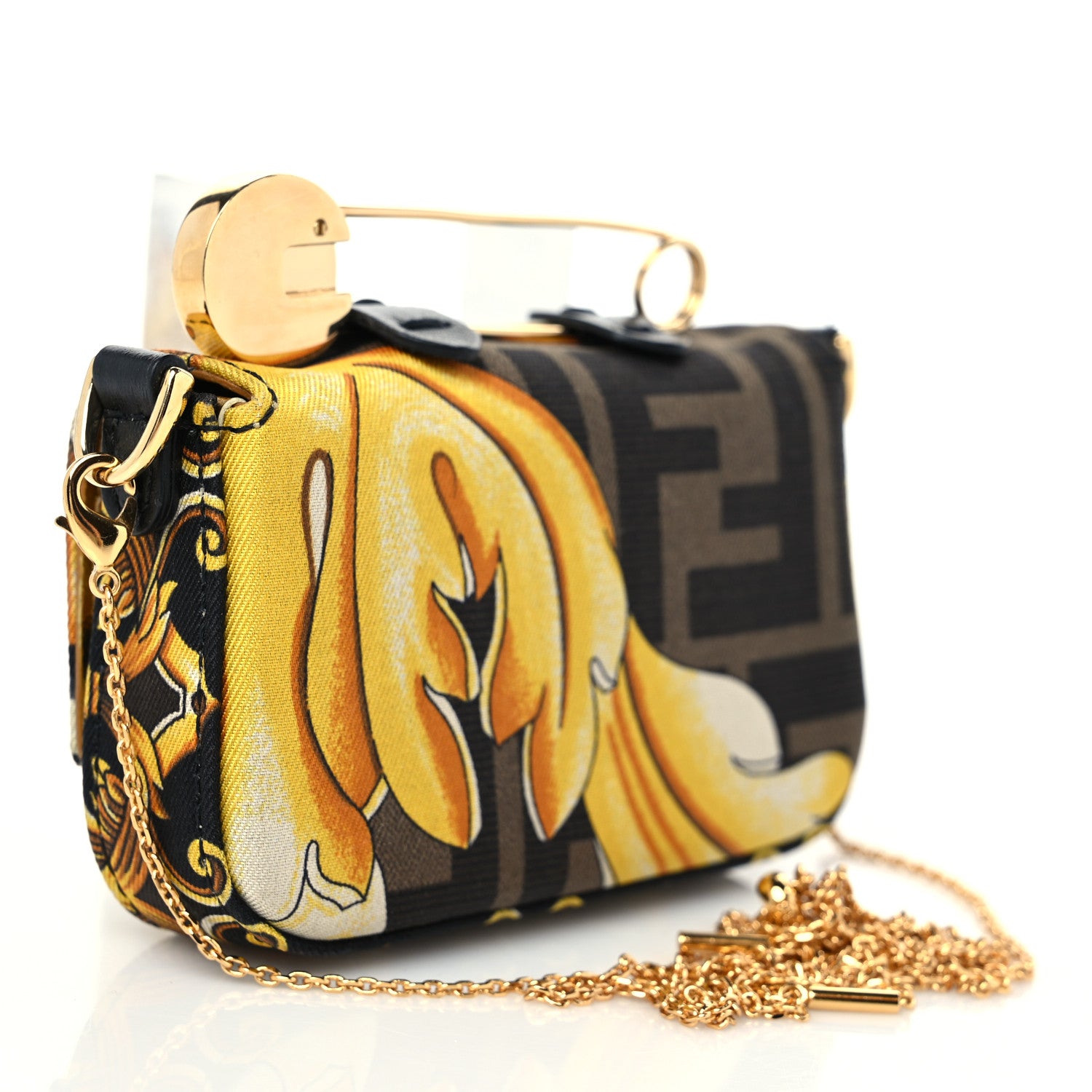 Fendi X VERSACE Silk Fendace FF Baroque Nano Brooch Baguette Black Gold 2 of 7