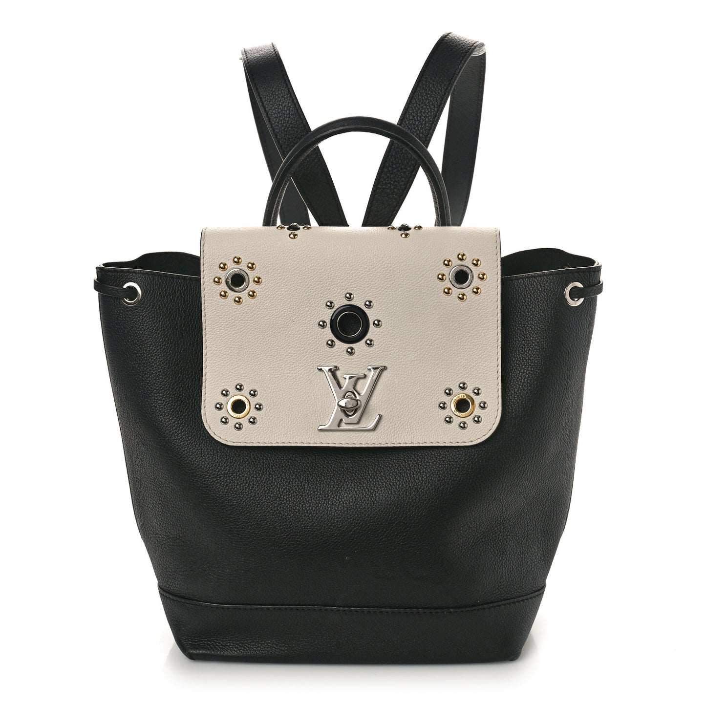 Calfskin Mechanical Flowers Lockme Backpack Black White