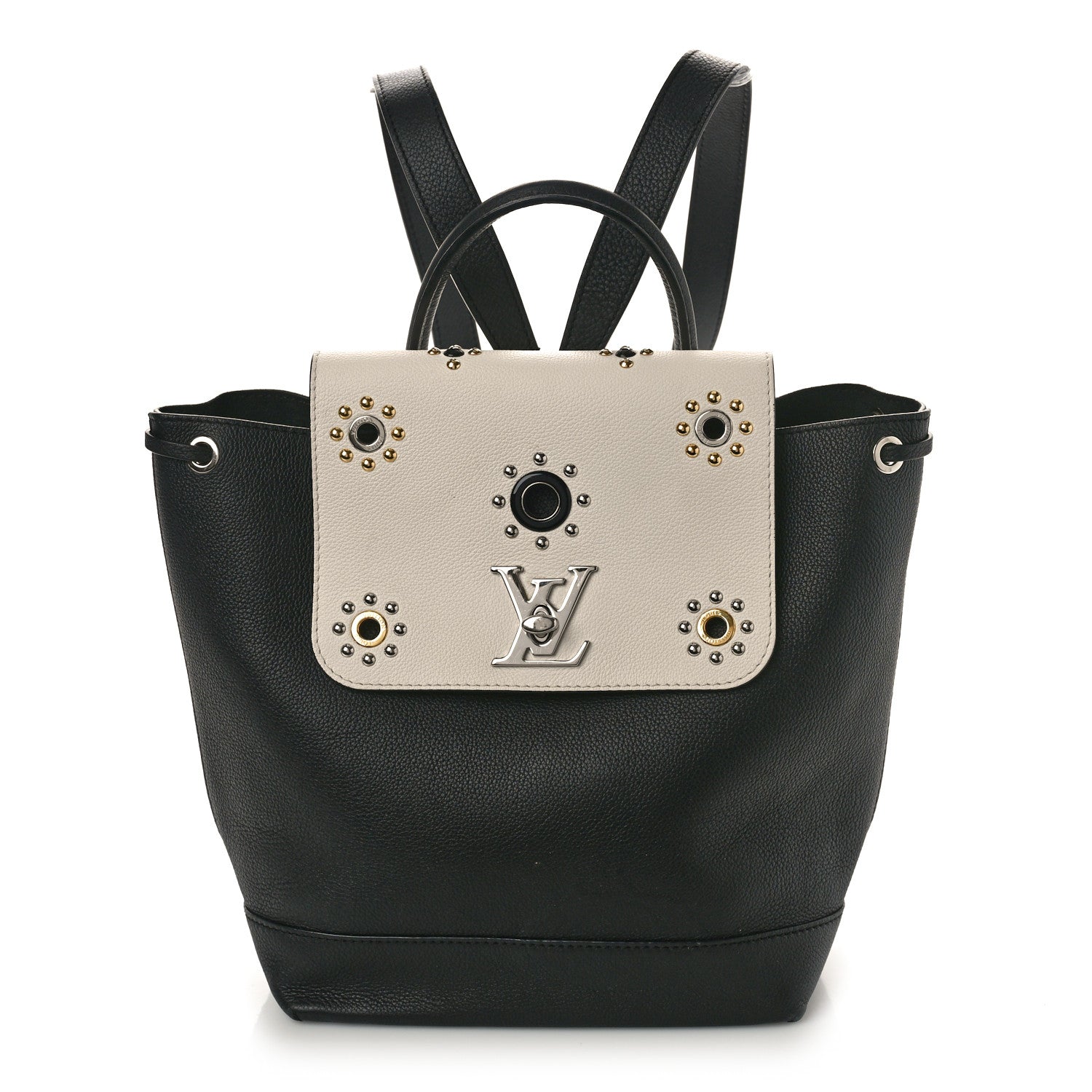 Louis Vuitton Calfskin Mechanical Flowers Lockme Backpack Black White 1 of 17
