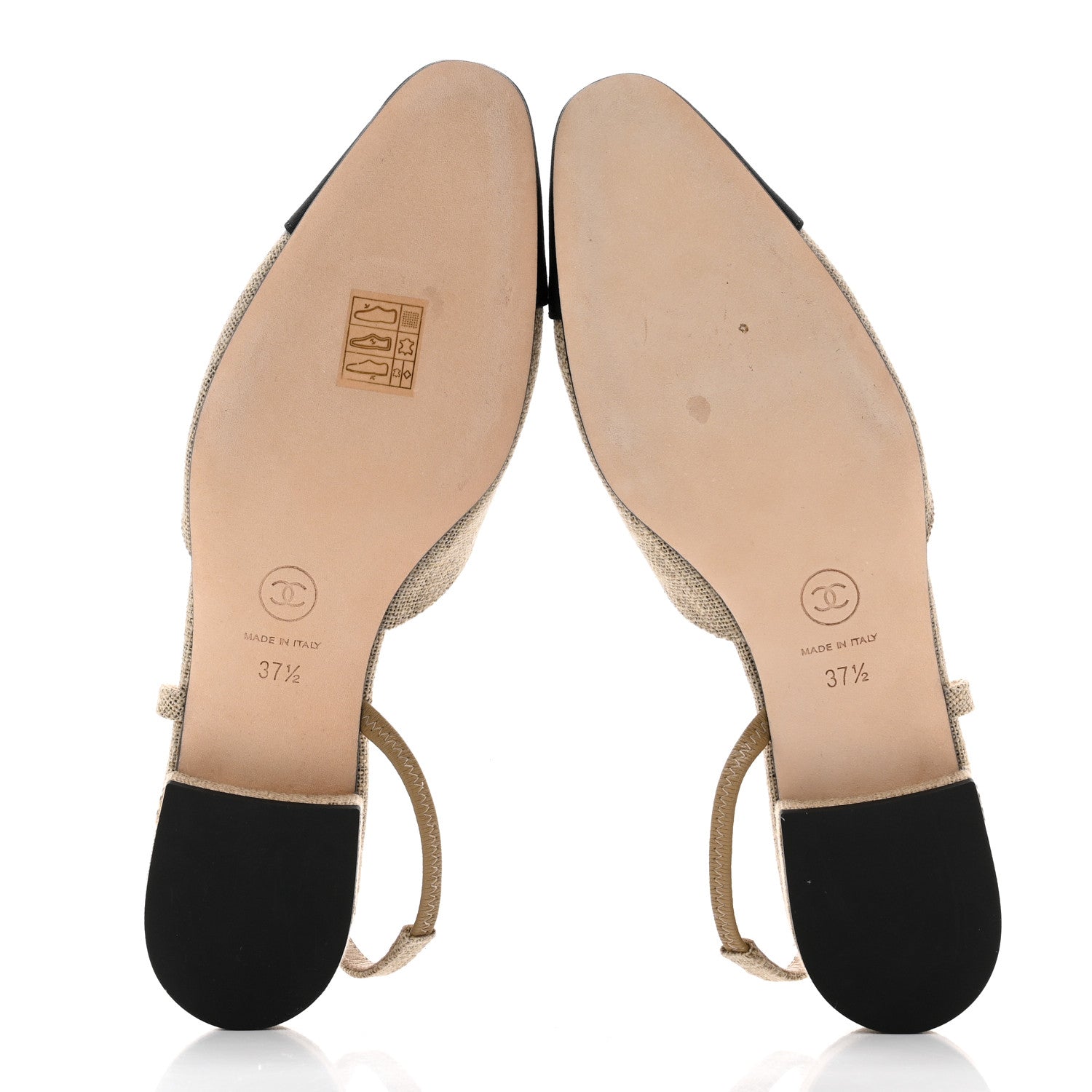 Chanel Fabric Grosgrain Cap Toe CC Slingback Flats 37.5 Light Beige Black 5 of 9