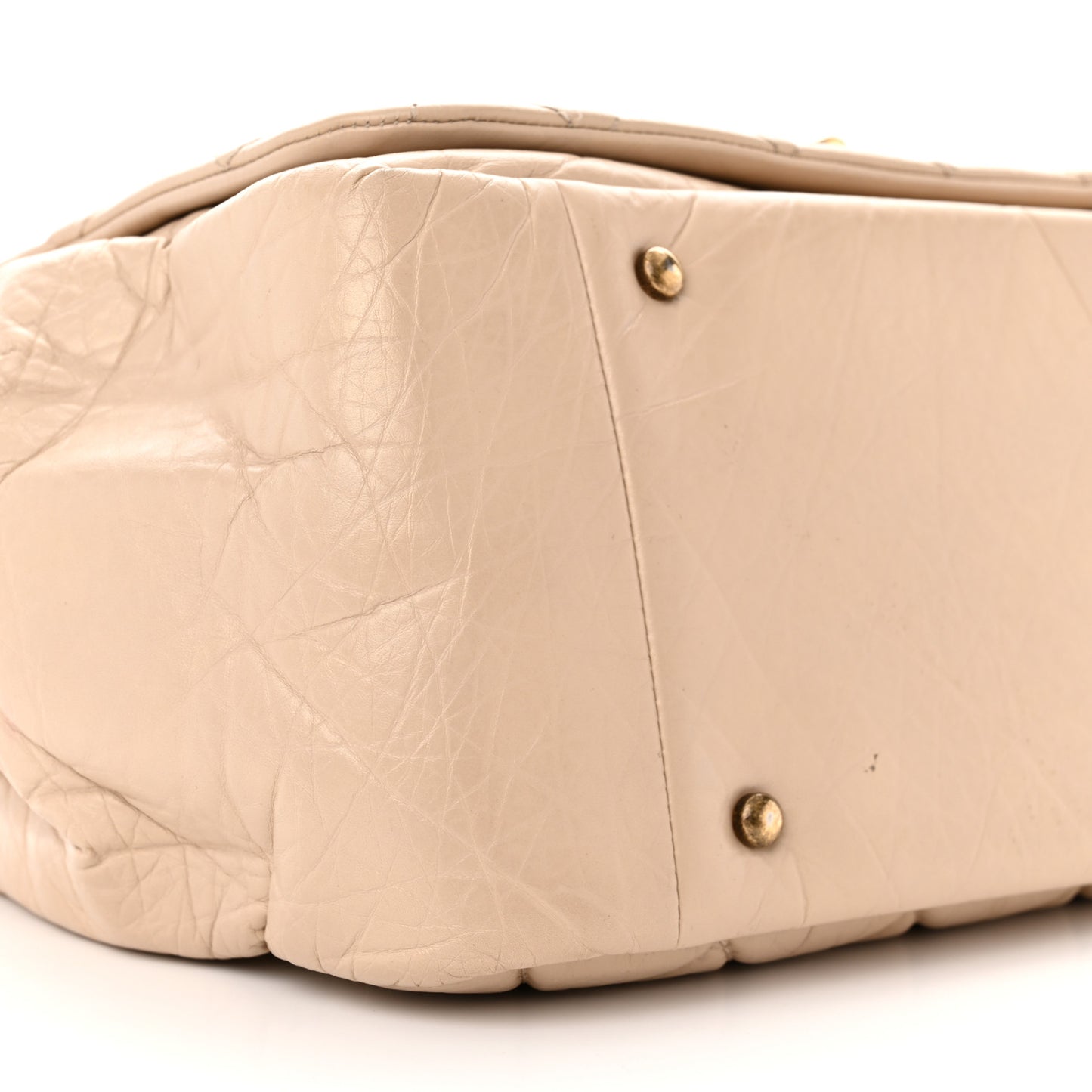Aged Calfskin Quilted Large Pondichery Flap Beige