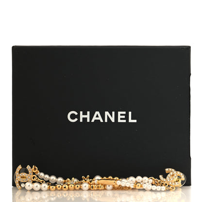 Chanel Pearl Crystal CC Flower Chain Multi Drop Earrings Gold 5 of 5