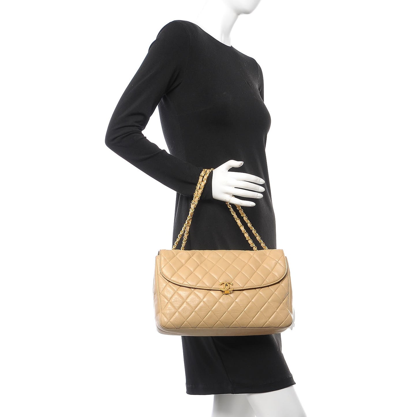 Lambskin Quilted Jumbo Single Flap Beige