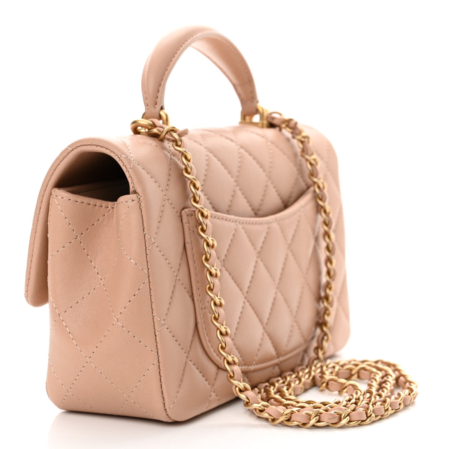 Chanel Lambskin Quilted Mini Top Handle Rectangular Flap Beige 3 of 11