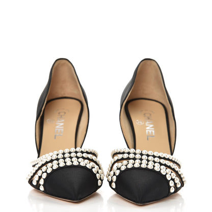 Chanel Satin Grosgrain Pearl Pumps 38 Black 2 of 8