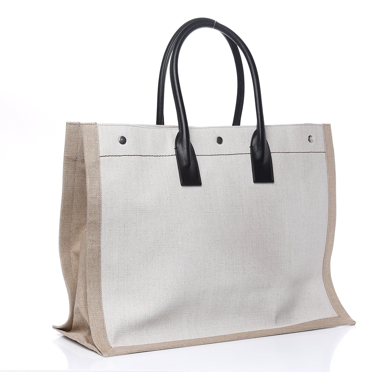 Saint Laurent Linen Calfskin Rive Gauche Tote Optic White 3 of 8