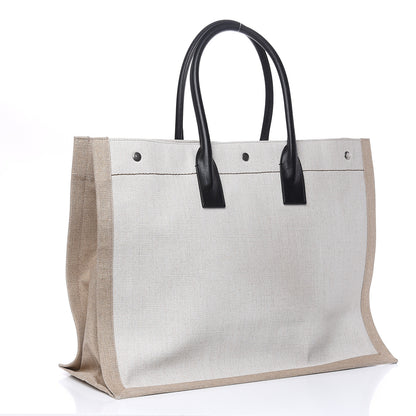 Saint Laurent Linen Calfskin Rive Gauche Tote Optic White 3 of 8