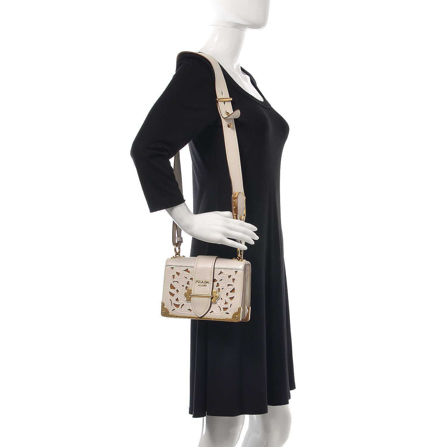 Prada City Calf Saffiano Laser Cut Cahier Bag Talco 2 of 12