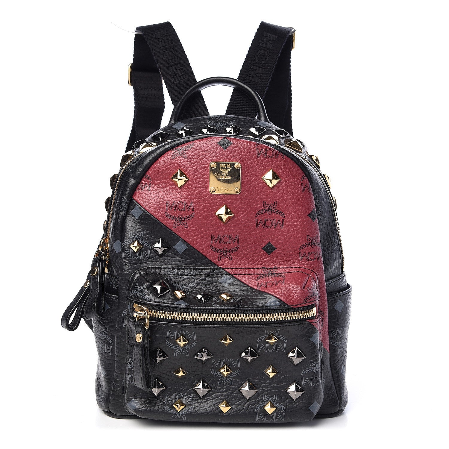 MCM Visetos Bi-Color Studded Mini Stark Backpack Black Scooter Red 1 of 10