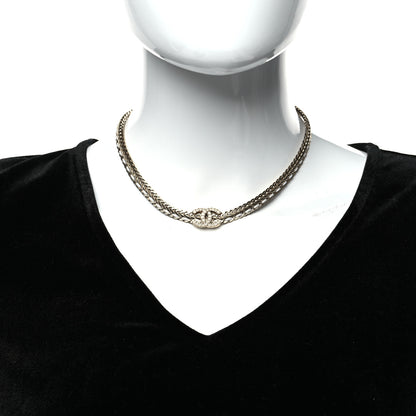 Chanel Metal Lambskin Crystal Chain CC Necklace White Gold 2 of 5