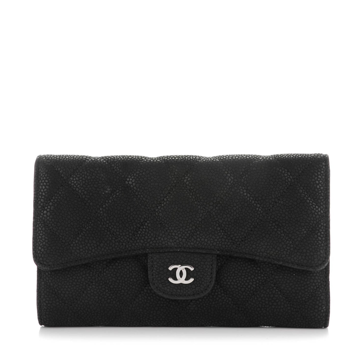 Iridescent Caviar Quilted Large Flap Wallet Black