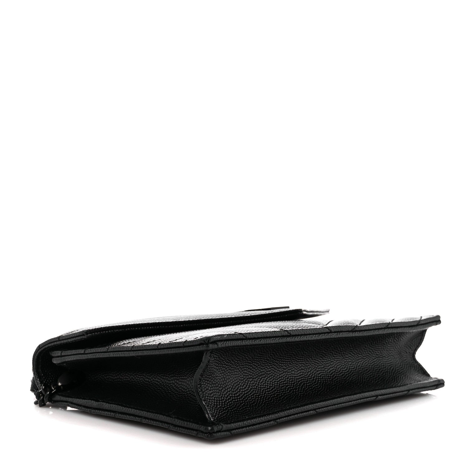 Saint Laurent Grain De Poudre Matelasse Chevron Monogram Monochrome Envelope Chain Wallet Black 4 of 9