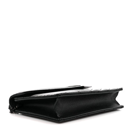 Saint Laurent Grain De Poudre Matelasse Chevron Monogram Monochrome Envelope Chain Wallet Black 4 of 9