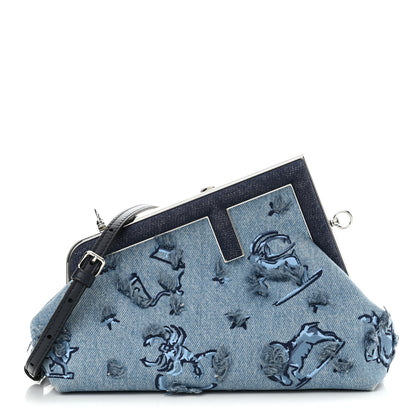 Fendi Denim Embroidered Astrology Small Fendi First Chiaro 1 of 10