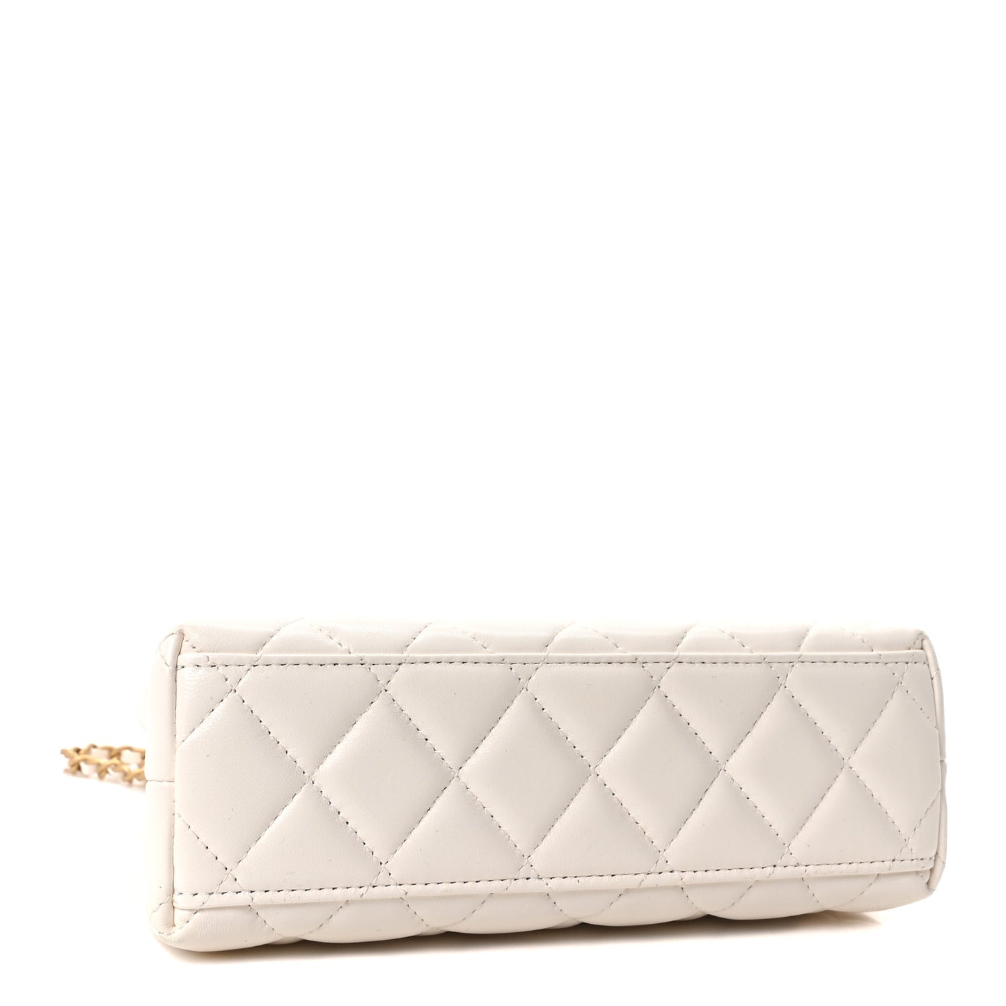 Shiny Aged Calfskin Quilted Nano Kelly Shopper White